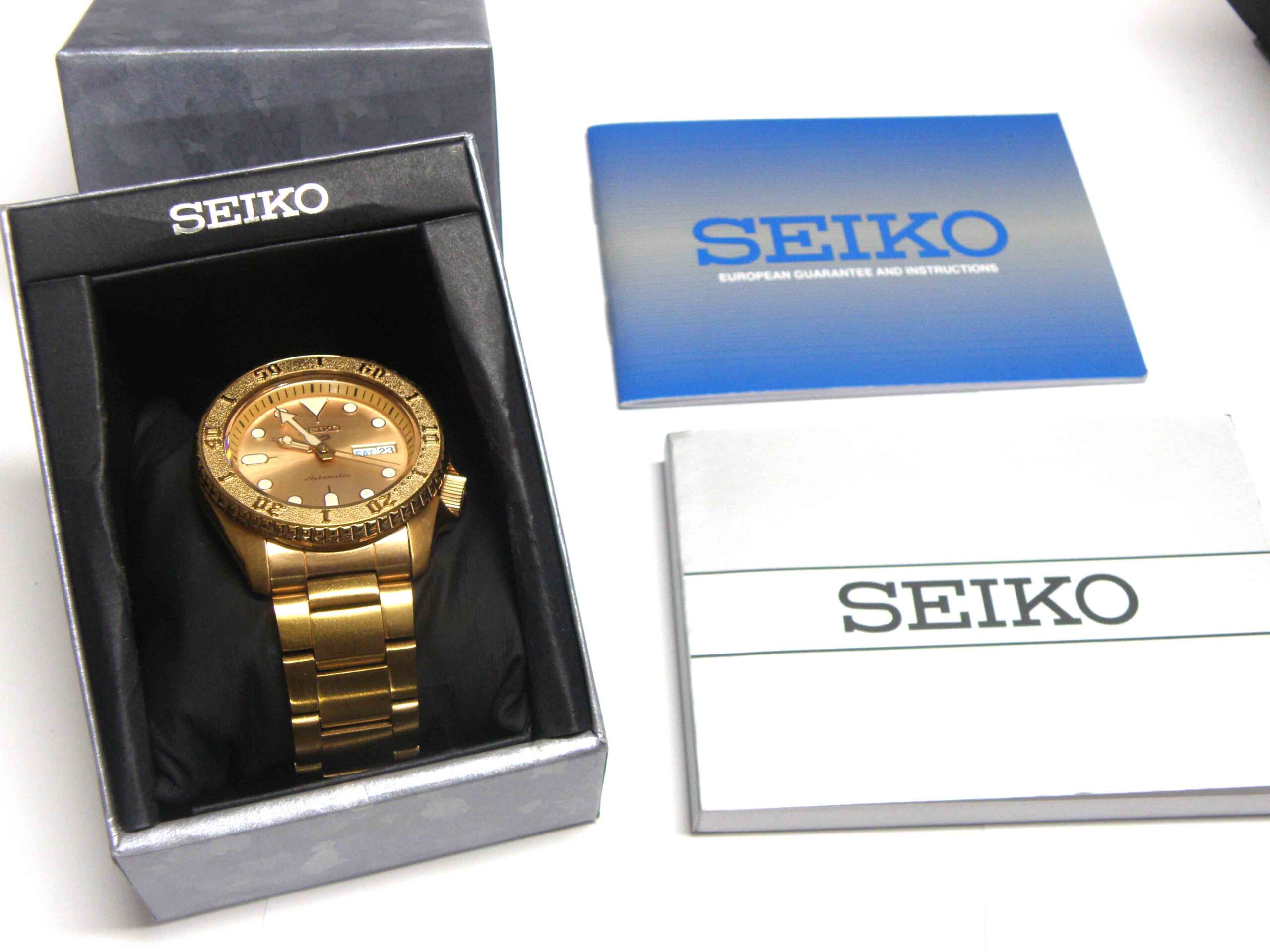 Herren Seiko 4R36 08E0 Ros gold Automatikuhr 100m