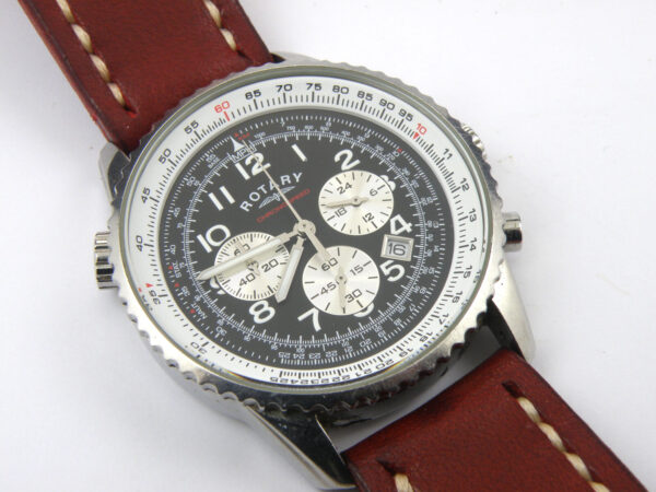 Rotary GS03351/19 Gents Stainless Steel Chronograph Leather Strap - 100m