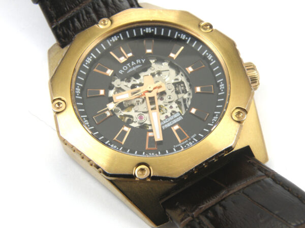 Gents Rotary GS03602/A/04 Skeleton Automatic Rose Gold Case Watch - 100m