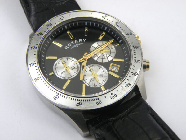 Gents Rotary GS03906 Round Black Leather Tachymeter Chronograph - 100m