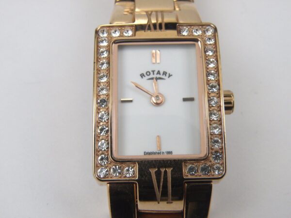 Ladies Rotary LB02594/02 Rose Quartz Gold Plated Diamante Watch
