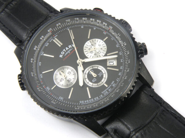 Rotary GB03778/04 Mens Black Aquaspeed Leather Strap Watch - 100m