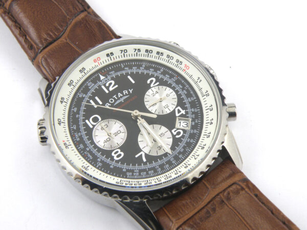 Rotary GS03351/19 Stainless Steel Chronograph Croco Leather Strap - 100m