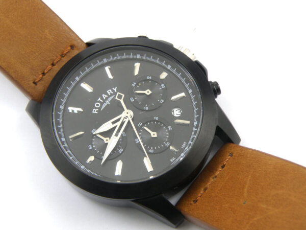 Men's Rotary GS03010/04 Chrono Brown Leather Strap Black Dial - 100m
