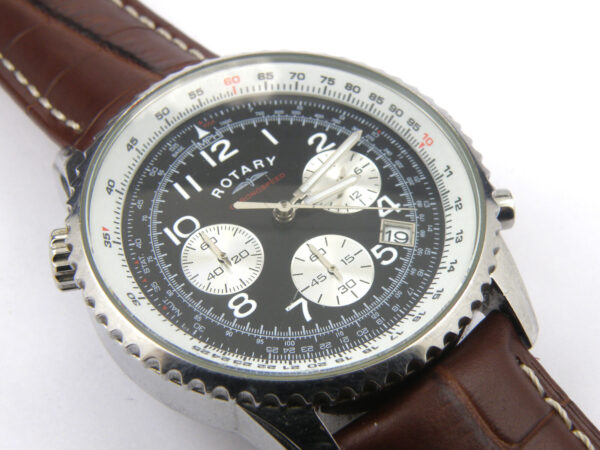 Rotary GS03351/19 Gents Stainless Steel Chronograph Leather Strap - 100m
