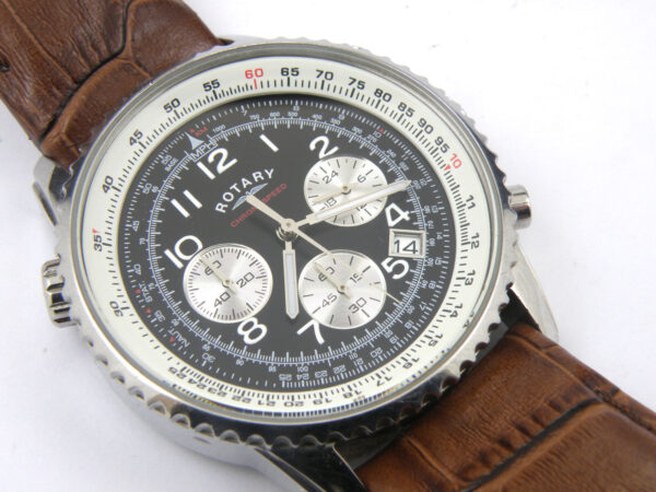Rotary GS03351/19 Stainless Steel Chronograph Leather Strap - 100m