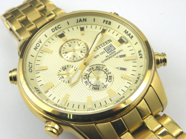 Gents Citizen Cal:6870 Alarm Chrono Gold Dress Watch - 100m