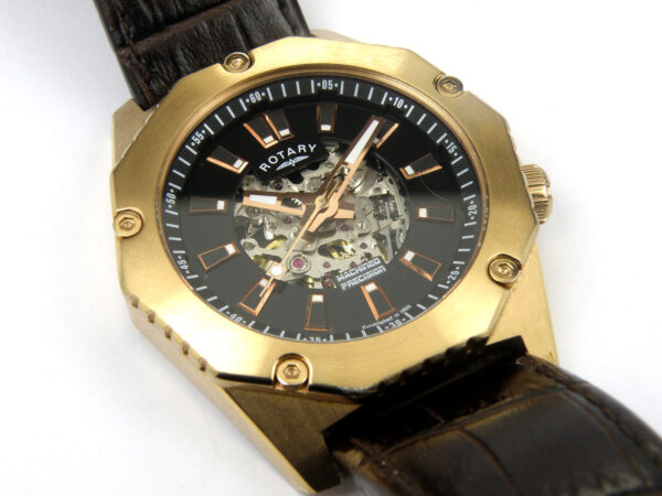 Mens Rotary GS03602/A/04 Skeleton Automatic Rose Gold Case Watch - 100m