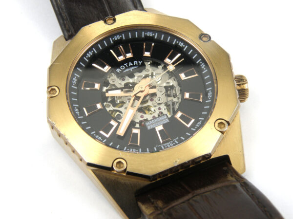 Mens Rotary GS03602/A/04 Skeleton Automatic Rose Gold Case Watch - 100m