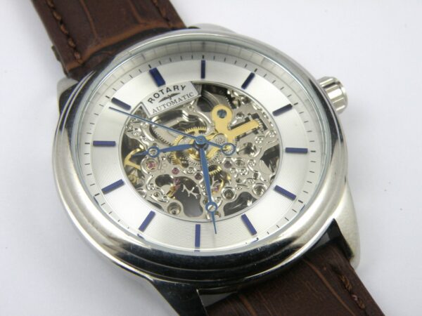 Rotary Mens Automatic Swiss Brown Strap Skeleton Dial Watch GS00209/06