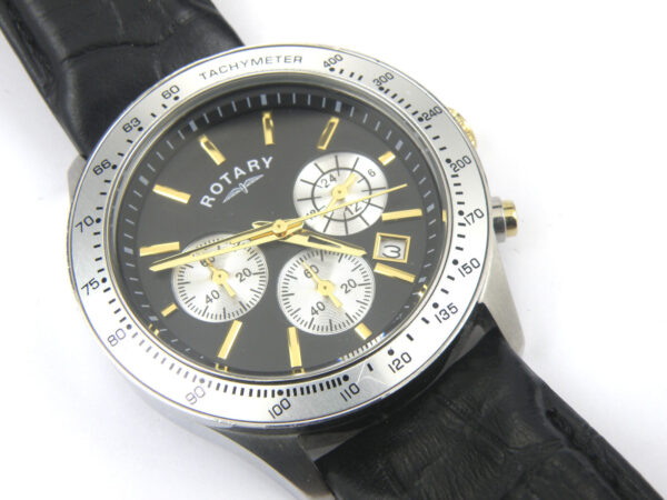 Gents Rotary GS03906/04 Round Black Leather Chronograph - 100m