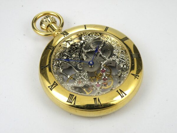 Rotary Open Face Mechanical Skeleton Pocket Watch