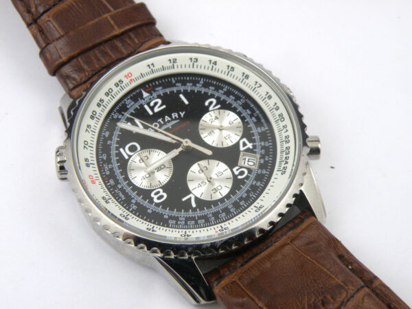 Rotary GS03351/19 Stainless Steel Chronograph Leather Strap - 100m