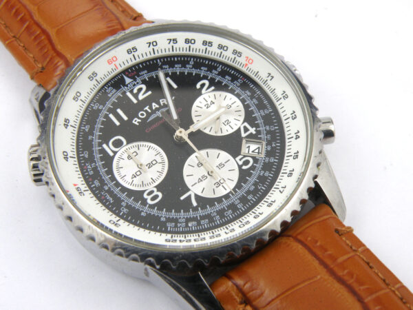 Rotary GS03351/19 Stainless Steel Chronograph Leather Strap -100m